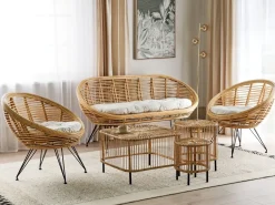 Discount Beliani Set da giardino con tavolo 4 posti MARATEA/CESENATICO Rattan Naturale Beige Naturale Nero