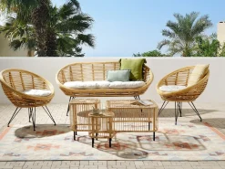 Discount Beliani Set da giardino con tavolo 4 posti MARATEA/CESENATICO Rattan Naturale Beige Naturale Nero