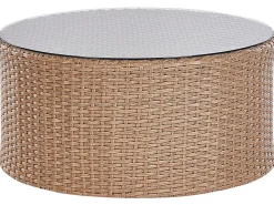 Outlet Beliani Set da giardino con tavolo 9 posti SEVERO Rattan sintetico (PE) Beige sabbia Bianco Beige