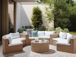 Outlet Beliani Set da giardino con tavolo 9 posti SEVERO Rattan sintetico (PE) Beige sabbia Bianco Beige