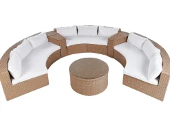 Outlet Beliani Set da giardino con tavolo 9 posti SEVERO Rattan sintetico (PE) Beige sabbia Bianco Beige