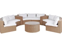 Outlet Beliani Set da giardino con tavolo 9 posti SEVERO Rattan sintetico (PE) Beige sabbia Bianco Beige