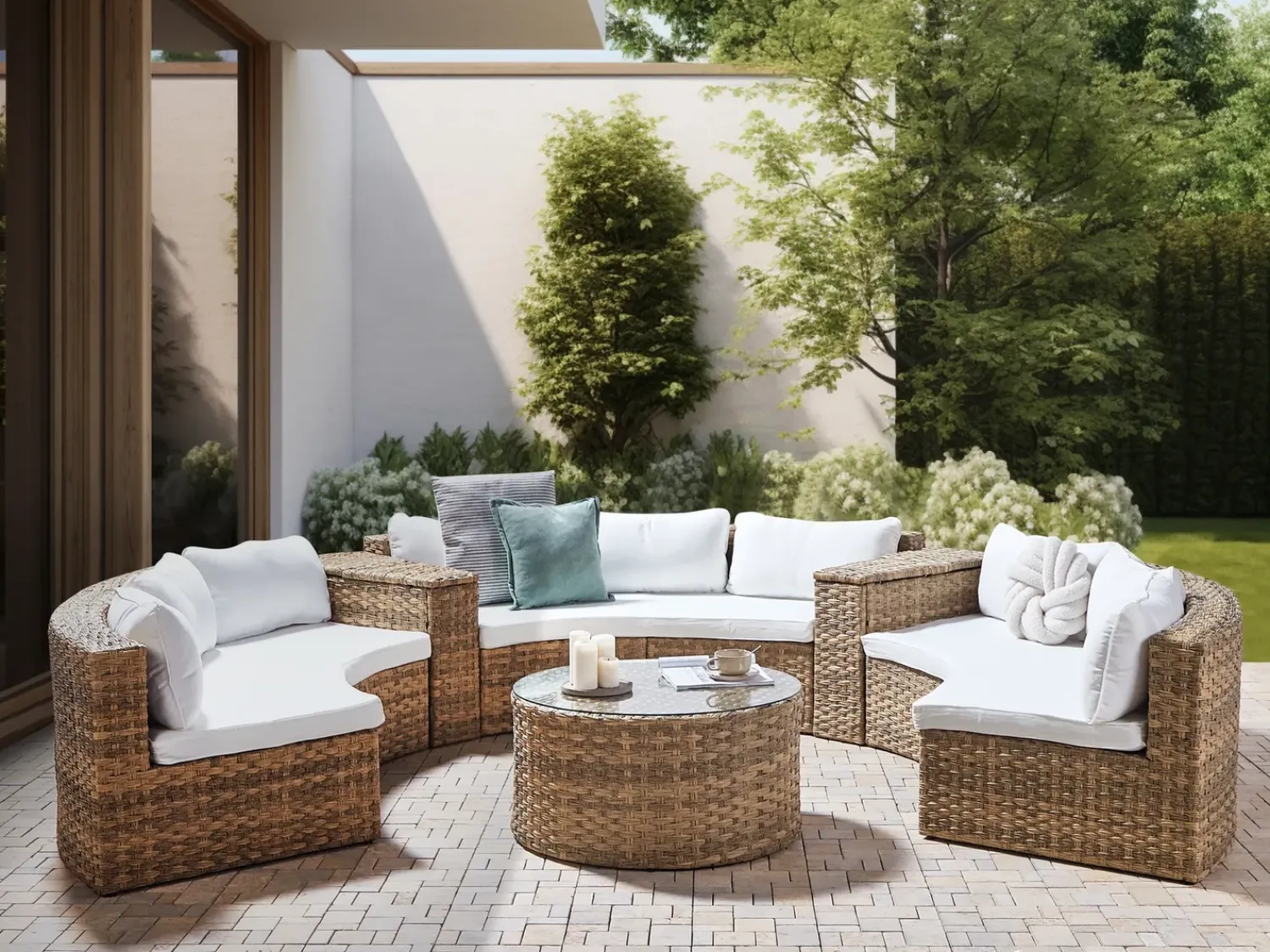 Online Beliani Set da giardino con tavolo 9 posti SEVERO Rattan sintetico (PE) Marrone dorato Bianco Marrone