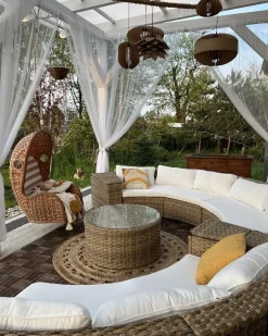 Online Beliani Set da giardino con tavolo 9 posti SEVERO Rattan sintetico (PE) Marrone dorato Bianco Marrone