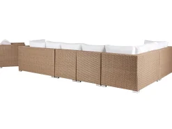Outlet Beliani Set da giardino con tavolo 8 posti XXL Lato destro Modulare Rattan sintetico (PE) Beige sabbia Bianco Beige