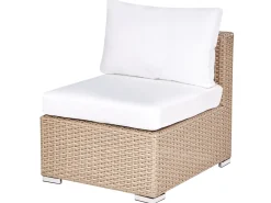 Outlet Beliani Set da giardino con tavolo 8 posti XXL Lato destro Modulare Rattan sintetico (PE) Beige sabbia Bianco Beige