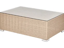 Outlet Beliani Set da giardino con tavolo 8 posti XXL Lato destro Modulare Rattan sintetico (PE) Beige sabbia Bianco Beige