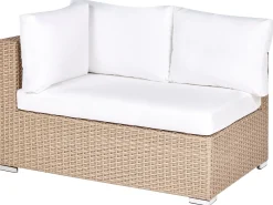 Outlet Beliani Set da giardino con tavolo 8 posti XXL Lato destro Modulare Rattan sintetico (PE) Beige sabbia Bianco Beige