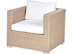 Outlet Beliani Set da giardino con tavolo 8 posti XXL Lato destro Modulare Rattan sintetico (PE) Beige sabbia Bianco Beige