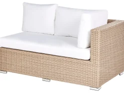 Outlet Beliani Set da giardino con tavolo 8 posti XXL Lato destro Modulare Rattan sintetico (PE) Beige sabbia Bianco Beige