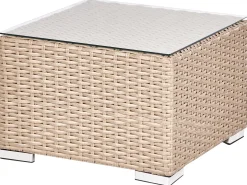 Outlet Beliani Set da giardino con tavolo 8 posti XXL Lato destro Modulare Rattan sintetico (PE) Beige sabbia Bianco Beige