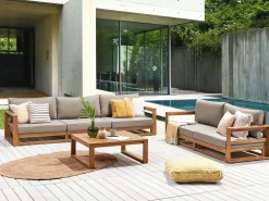 Sale Beliani Set da giardino con tavolo 5 posti TIMOR Modulare Legno di acacia certificato Marrone chiaro Beige Grigio Marrone