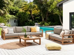 Sale Beliani Set da giardino con tavolo 5 posti TIMOR Modulare Legno di acacia certificato Marrone chiaro Beige Grigio Marrone