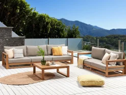 Sale Beliani Set da giardino con tavolo 5 posti TIMOR Modulare Legno di acacia certificato Marrone chiaro Beige Grigio Marrone
