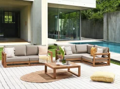 Best Beliani Set da giardino con tavolo 4 posti TIMOR Modulare Legno di acacia certificato Marrone chiaro Beige Grigio Marrone