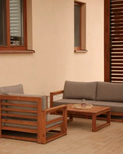 Best Beliani Set da giardino con tavolo 4 posti TIMOR Modulare Legno di acacia certificato Marrone chiaro Beige Grigio Marrone