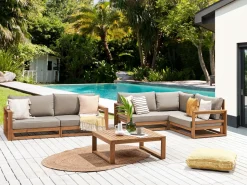 Best Beliani Set da giardino con tavolo 4 posti TIMOR Modulare Legno di acacia certificato Marrone chiaro Beige Grigio Marrone