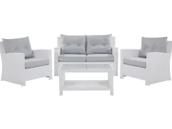 Clearance Beliani Set da giardino con tavolo 4 posti MARINO Rattan sintetico (PE) Bianco Bianco Grigio