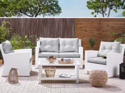 Clearance Beliani Set da giardino con tavolo 4 posti MARINO Rattan sintetico (PE) Bianco Bianco Grigio