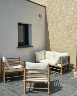 Clearance Beliani Set da giardino con tavolo 4 posti CERRETO Bambù Bianco sporco Bianco Marrone