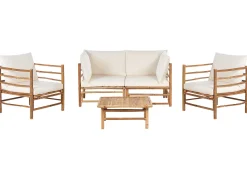 Clearance Beliani Set da giardino con tavolo 4 posti CERRETO Bambù Bianco sporco Bianco Marrone