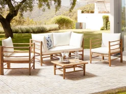 Clearance Beliani Set da giardino con tavolo 4 posti CERRETO Bambù Bianco sporco Bianco Marrone