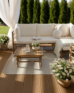 Sale Beliani Set da giardino con tavolo 5 posti CERRETO Lato Sinistro Bambù Bianco sporco Bianco Marrone