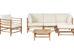 Sale Beliani Set da giardino con tavolo 5 posti CERRETO Lato Sinistro Bambù Bianco sporco Bianco Marrone