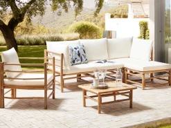 Sale Beliani Set da giardino con tavolo 5 posti CERRETO Lato Sinistro Bambù Bianco sporco Bianco Marrone