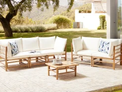 Clearance Beliani Set da giardino con tavolo 5 posti CERRETO Bambù Bianco sporco Bianco Marrone