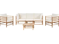 Online Beliani Set da giardino con tavolo 5 posti CERRETO Bambù Bianco sporco Bianco Marrone