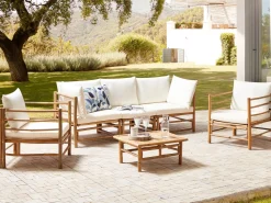 Online Beliani Set da giardino con tavolo 5 posti CERRETO Bambù Bianco sporco Bianco Marrone