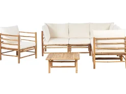 Hot Beliani Set da giardino con tavolo 6 posti CERRETO Bambù Bianco sporco Bianco Marrone