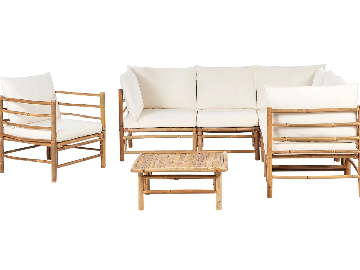 Hot Beliani Set da giardino con tavolo 6 posti CERRETO Bambù Bianco sporco Bianco Marrone