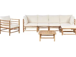 Outlet Beliani Set da giardino con tavolo 6 posti CERRETO Lato Sinistro Bambù Bianco sporco Bianco Marrone
