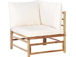 Outlet Beliani Set da giardino con tavolo 6 posti CERRETO Lato Sinistro Bambù Bianco sporco Bianco Marrone