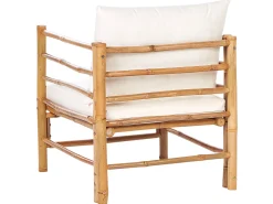 Outlet Beliani Set da giardino con tavolo 6 posti CERRETO Lato Sinistro Bambù Bianco sporco Bianco Marrone
