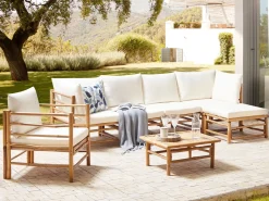 Outlet Beliani Set da giardino con tavolo 6 posti CERRETO Lato Sinistro Bambù Bianco sporco Bianco Marrone