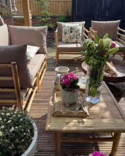 Clearance Beliani Set da giardino con tavolo 4 posti CERRETO Bambù Tortora Beige Marrone Grigio