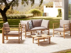 Clearance Beliani Set da giardino con tavolo 4 posti CERRETO Bambù Tortora Beige Marrone Grigio