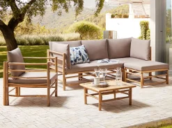 Online Beliani Set da giardino con tavolo 5 posti CERRETO Lato Sinistro Bambù Tortora Beige Marrone Grigio