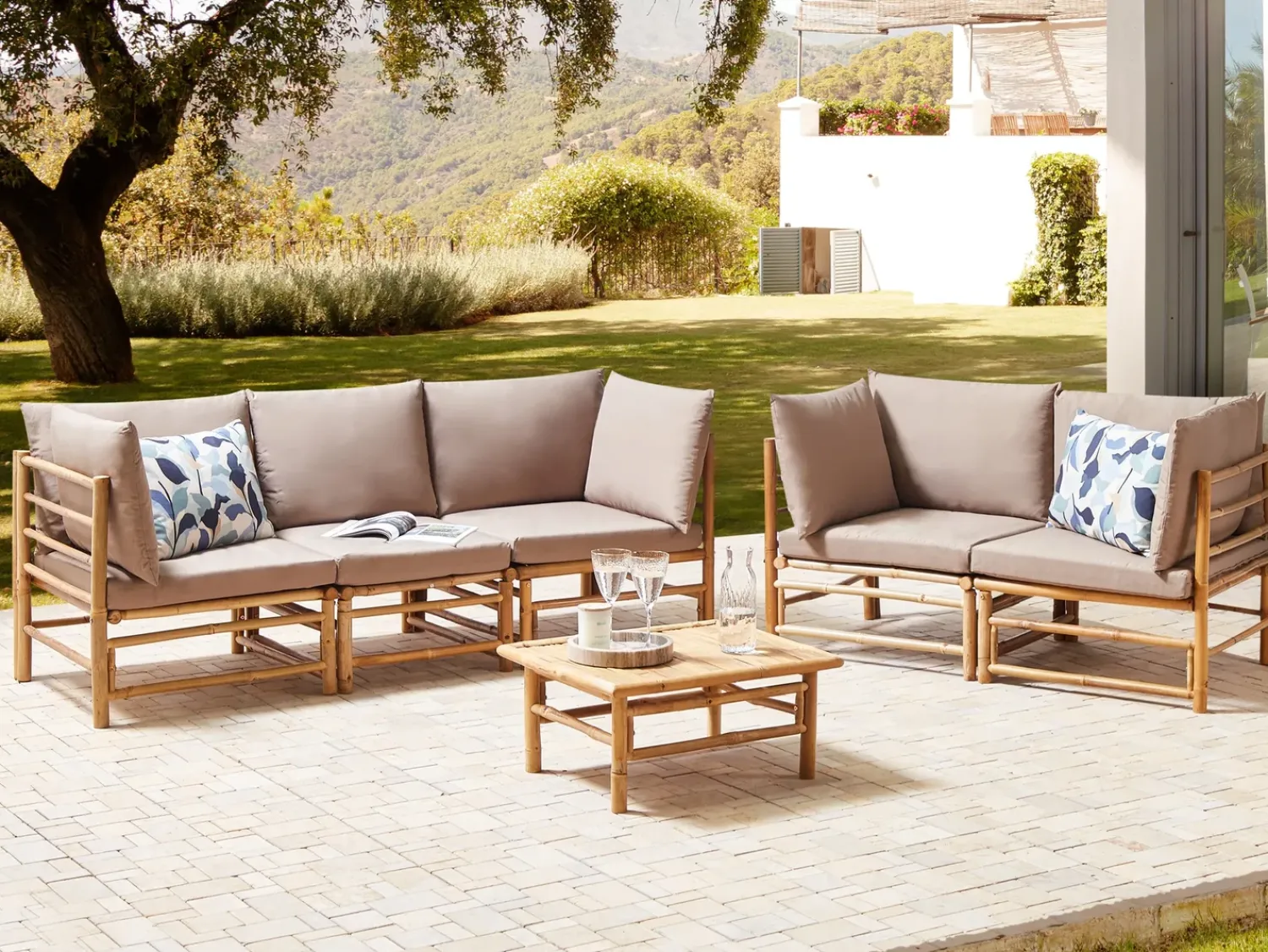 Hot Beliani Set da giardino con tavolo 5 posti CERRETO Bambù Tortora Beige Marrone Grigio