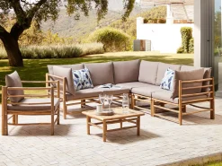 Sale Beliani Set da giardino con tavolo 6 posti CERRETO Bambù Tortora Beige Marrone Grigio