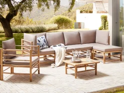 Discount Beliani Set da giardino con tavolo 6 posti CERRETO Lato Sinistro Bambù Tortora Beige Marrone Grigio