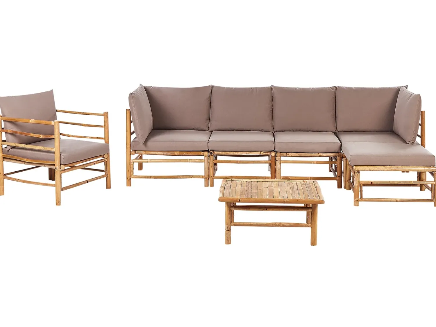 Discount Beliani Set da giardino con tavolo 6 posti CERRETO Lato Sinistro Bambù Tortora Beige Marrone Grigio