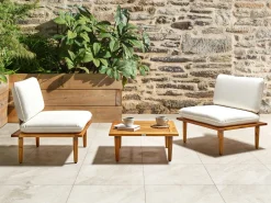 Clearance Beliani Set da giardino con tavolo 2 posti FRASCATI Modulare Legno di acacia certificato Bianco sporco Bianco Marrone