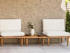 Clearance Beliani Set da giardino con tavolo 2 posti FRASCATI Modulare Legno di acacia certificato Bianco sporco Bianco Marrone