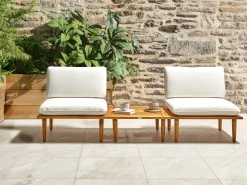 Clearance Beliani Set da giardino con tavolo 2 posti FRASCATI Modulare Legno di acacia certificato Bianco sporco Bianco Marrone