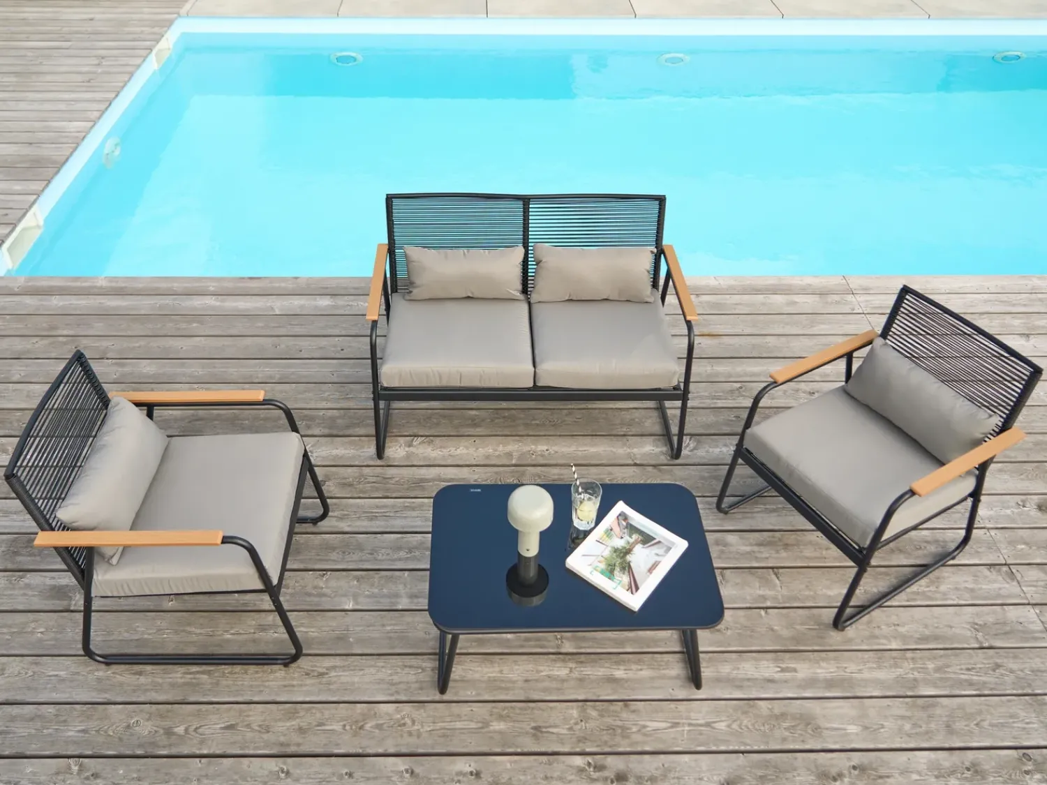 Online Beliani Set da giardino con tavolo 4 posti POMONTE Metallo Nero Grigio Nero