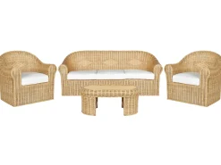 Sale Beliani Set da giardino con tavolo 5 posti LIVADEIA Rattan Naturale Bianco Naturale